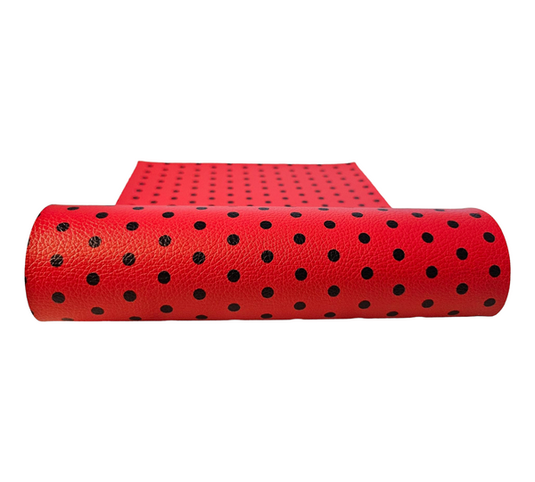 "Red with Black Polka Dots" Textured Faux Leather Sheet