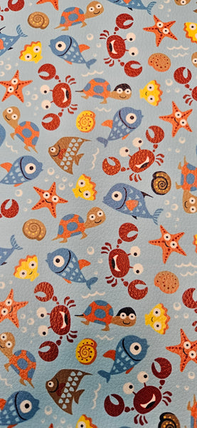 "Cartoon Fish" Textured Faux Leather Sheet