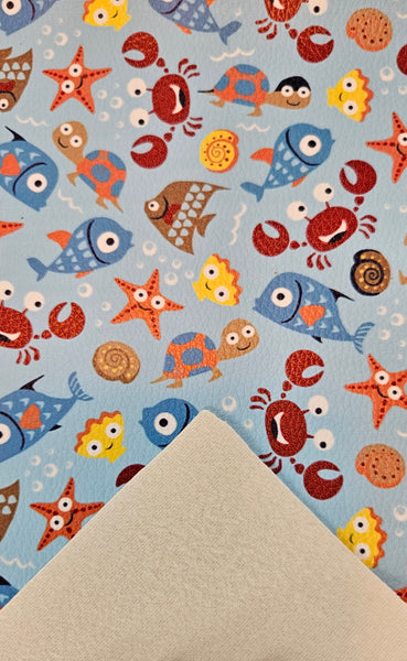 "Cartoon Fish" Textured Faux Leather Sheet