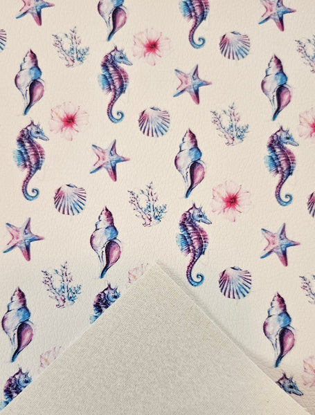 "Seahorses and Seashells" Textured Faux Leather Sheet