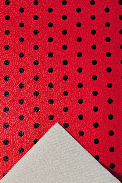 "Red with Black Polka Dots" Textured Faux Leather Sheet