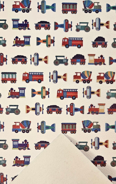 "Transportation Vehicles" Textured Faux Leather Sheet *IMPERFECT*