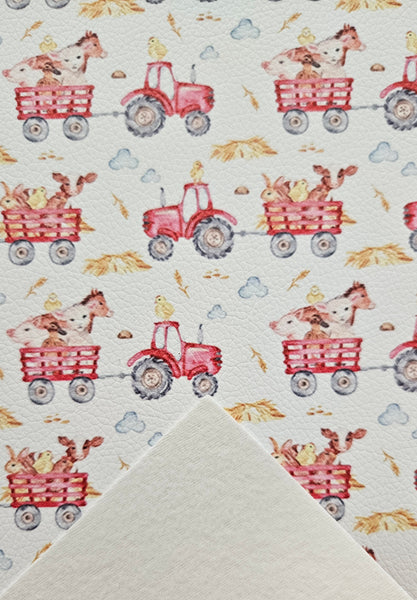 "Farm Tractor Taxi" Textured Faux Leather Sheet