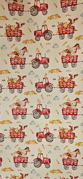 "Farm Tractor Taxi" Textured Faux Leather Sheet