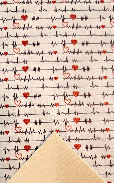 "EKG Reading & Hearts" Textured Faux Leather Sheet