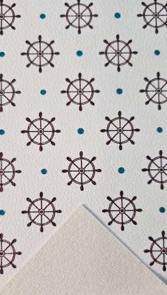 "Ship Wheels & Polka Dots" Textured Faux Leather Sheet