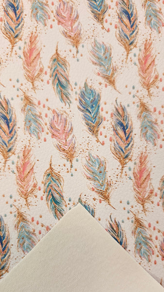 "Boho Feathers 2.0" Textured Faux Leather Sheet