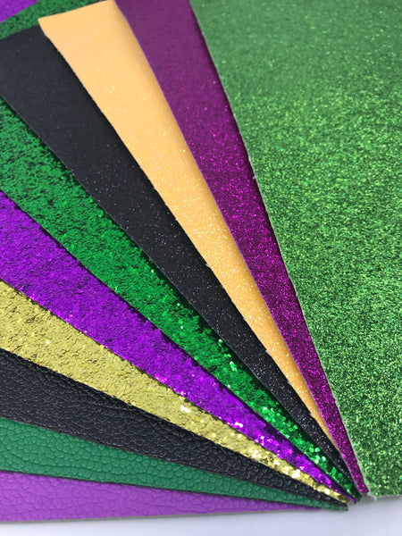 Mardi Gras Bundle - Color Coordinated Faux Leather & Glitter Sheets