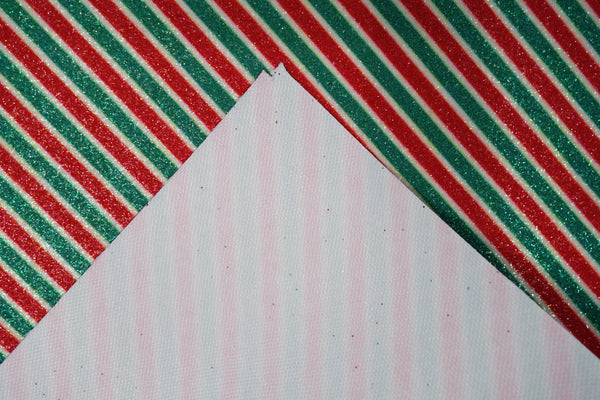 "Red & Green Slanted Stripes" Fine Glitter sheet - CraftyTrain.com