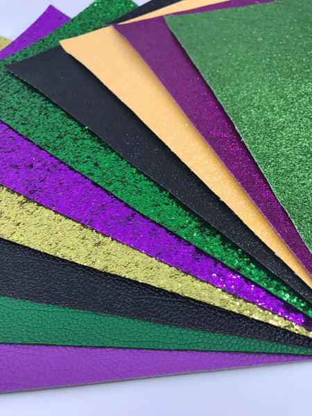 Mardi Gras Bundle - Color Coordinated Faux Leather & Glitter Sheets