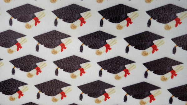 "Graduation Cap & Diploma" Textured Faux Leather sheet