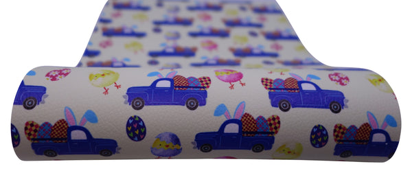 "Blue Bunny Truck" Textured Faux Leather Sheet