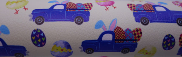 "Blue Bunny Truck" Textured Faux Leather Sheet