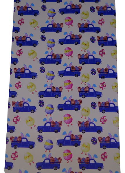 "Blue Bunny Truck" Textured Faux Leather Sheet