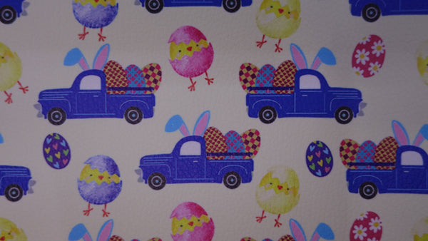 "Blue Bunny Truck" Textured Faux Leather Sheet