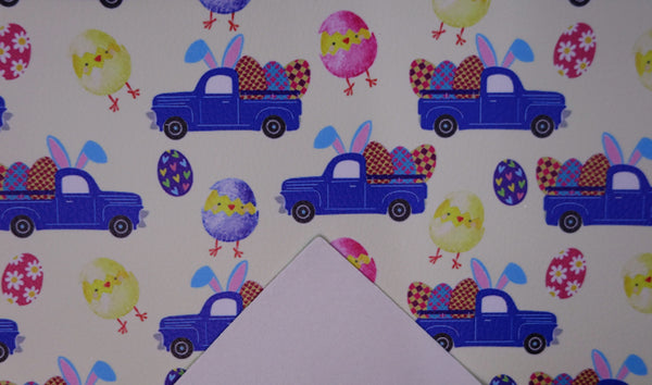 "Blue Bunny Truck" Textured Faux Leather Sheet