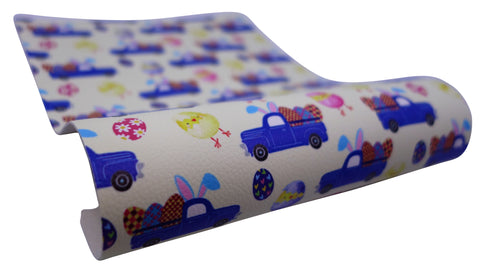 "Blue Bunny Truck" Textured Faux Leather Sheet