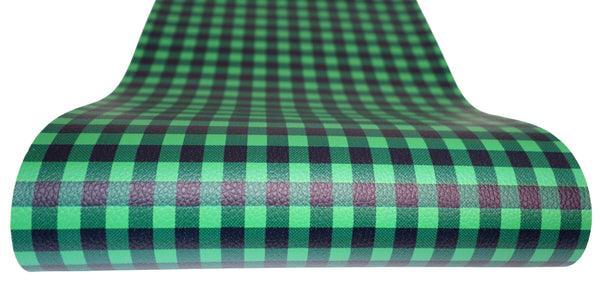 "Green Buffalo Plaid" Textured Faux Leather Sheet