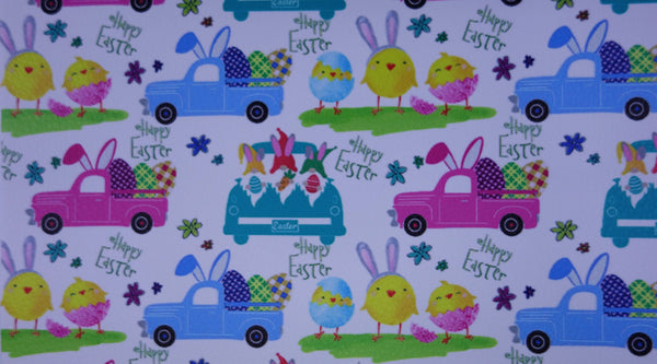 "Happy Easter Trucks" Textured Faux Leather Sheet