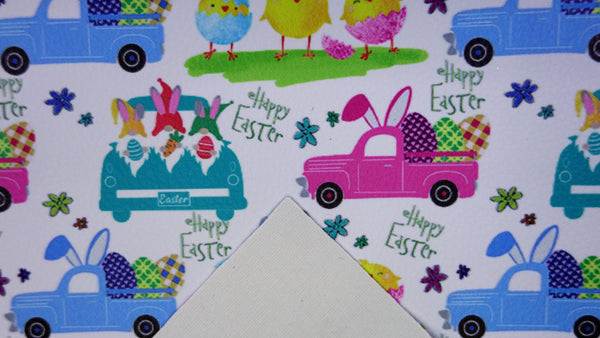 "Happy Easter Trucks" Textured Faux Leather Sheet