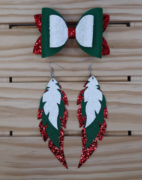 Classic Christmas Colors Bow & Earring Set - Craft Idea by CraftyTrain.com