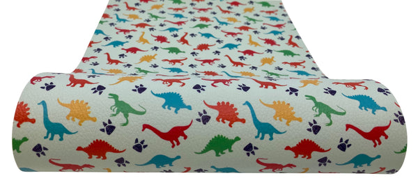 "Colorful Dinosaurs" Textured Faux Leather Sheet