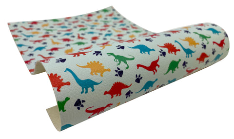 "Colorful Dinosaurs" Textured Faux Leather Sheet