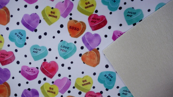 "Conversation Hearts & Polka Dots" Ultra Smooth Faux Leather Sheet