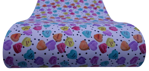 "Conversation Hearts & Polka Dots" Ultra Smooth Faux Leather Sheet