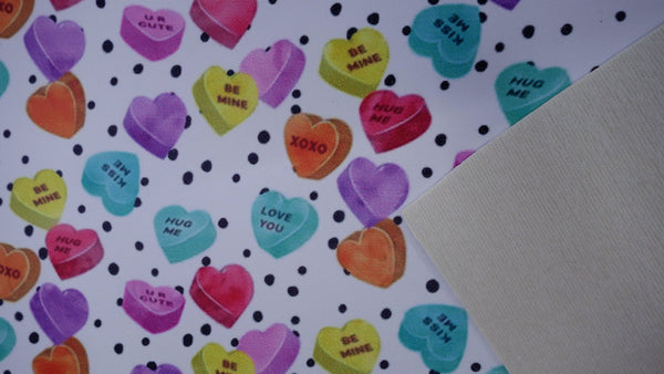 "Conversation Hearts & Polka Dots" Ultra Smooth Faux Leather Sheet