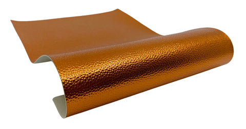 "Metallic Orange" Flat Top Cobblestone Textured Faux Leather Sheet