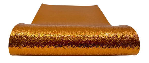 "Metallic Orange" Flat Top Cobblestone Textured Faux Leather Sheet