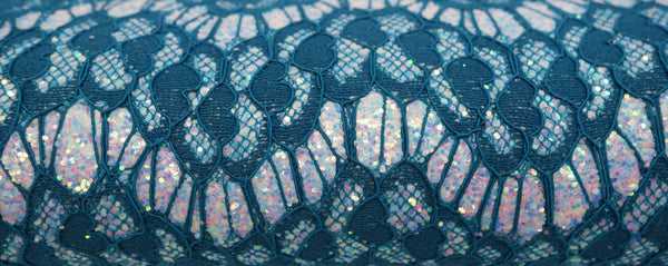 "Dark Teal on Iridescent" Heart Lace on Glitter sheet