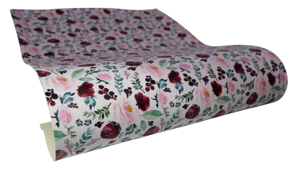 "Floral Blooms" Ultra Smooth Faux Leather Sheet - *IMPERFECT*