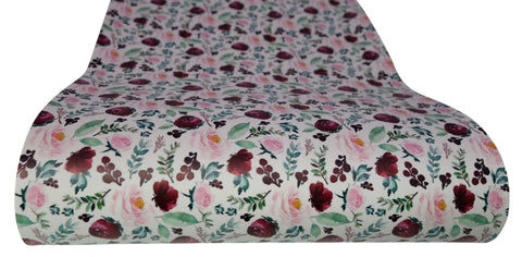 "Floral Blooms" Ultra Smooth Faux Leather Sheet - *IMPERFECT*