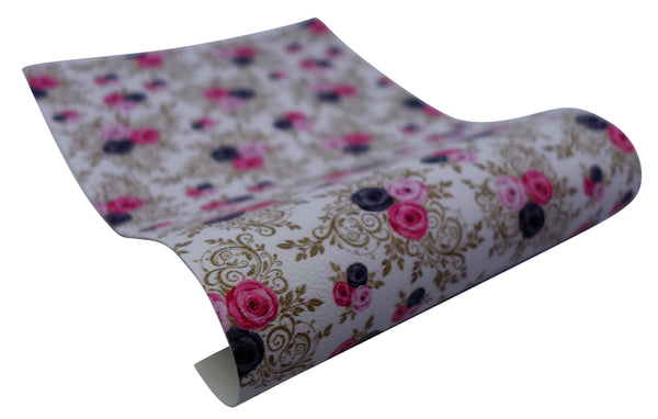 "Floral Filigree" Textured Faux Leather Sheet