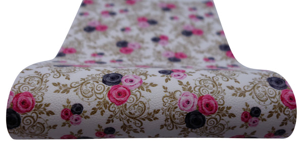 "Floral Filigree" Textured Faux Leather Sheet