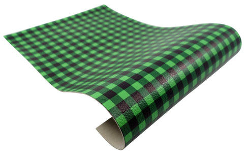 "Spring Green Buffalo Plaid" Textured Faux Leather sheet