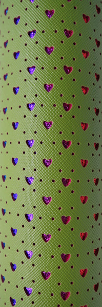 "Green Hearts" Punched Faux Leather Over Rainbow Foil Specialty Sheet