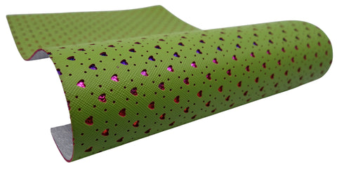 "Green Hearts" Punched Faux Leather Over Rainbow Foil Specialty Sheet