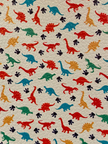 "Colorful Dinosaurs (Small Print)" Textured Faux Leather Sheet