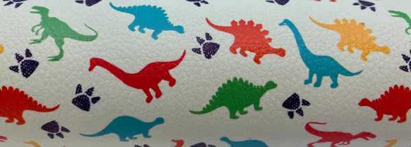 "Colorful Dinosaurs" Textured Faux Leather Sheet