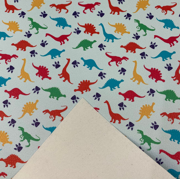 "Colorful Dinosaurs" Textured Faux Leather Sheet