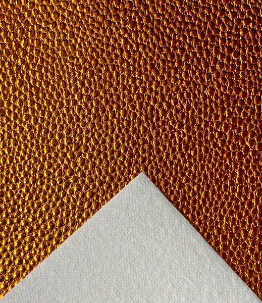 "Metallic Orange" Flat Top Cobblestone Textured Faux Leather Sheet