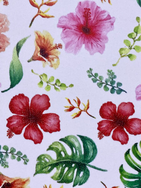 "Tropical Hibiscus" Ultra Smooth Faux Leather Sheet - **IMPERFECT**