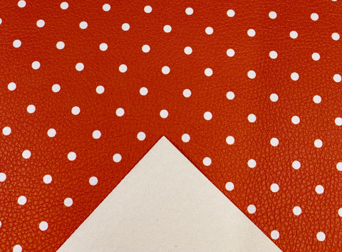 "Orange with White Polka Dots" Textured Faux Leather Sheet