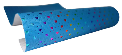 "Light Blue Hearts" Punched Faux Leather Over Rainbow Foil Specialty Sheet