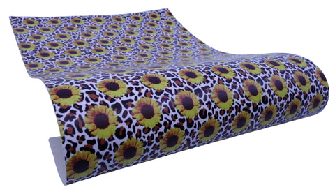 "Leopard Sunflower" Ultra Smooth Faux Leather Sheet