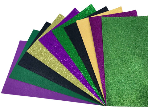 Mardi Gras Bundle - Color Coordinated Faux Leather & Glitter Sheets