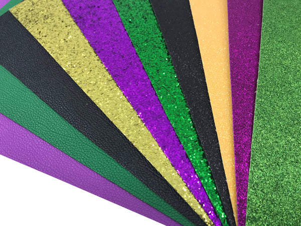 Mardi Gras Bundle - Color Coordinated Faux Leather & Glitter Sheets